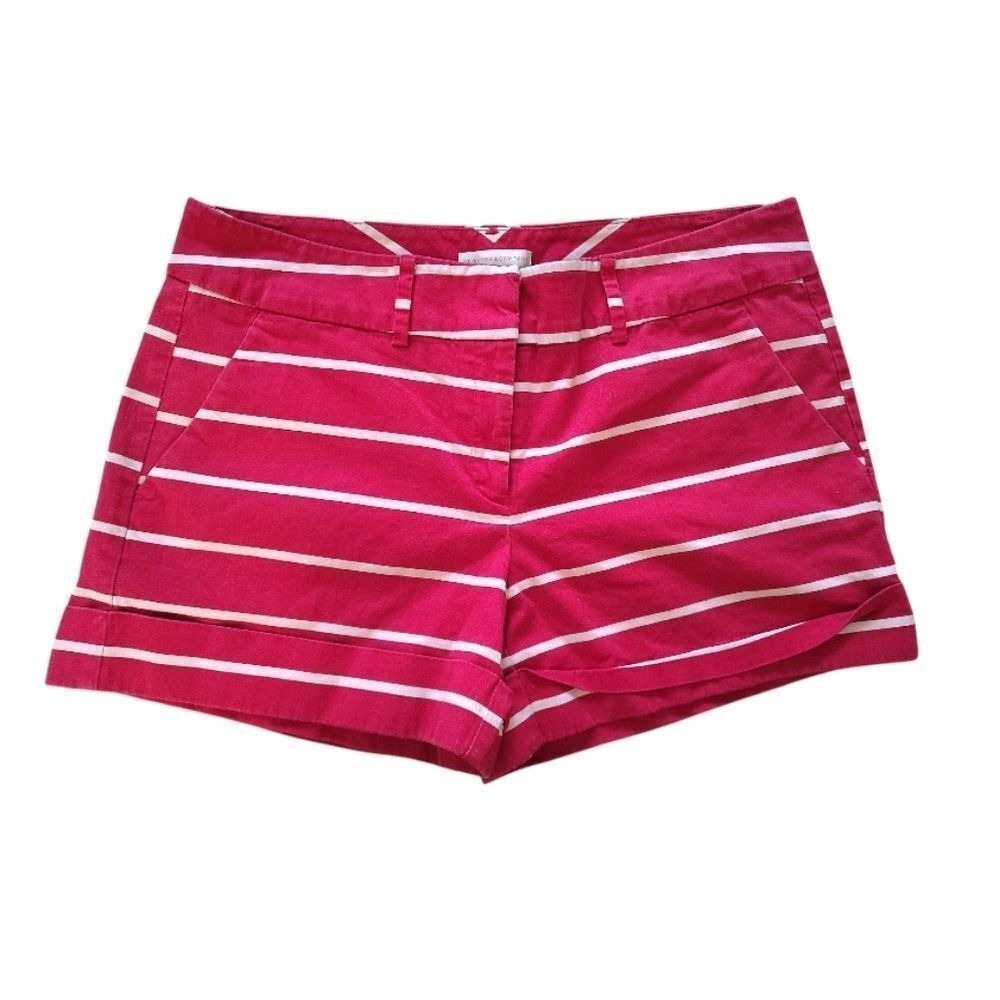 New York & Co Pink Striped Cotton Stretch Chino Shorts SZ 10 Maximilist Preppy